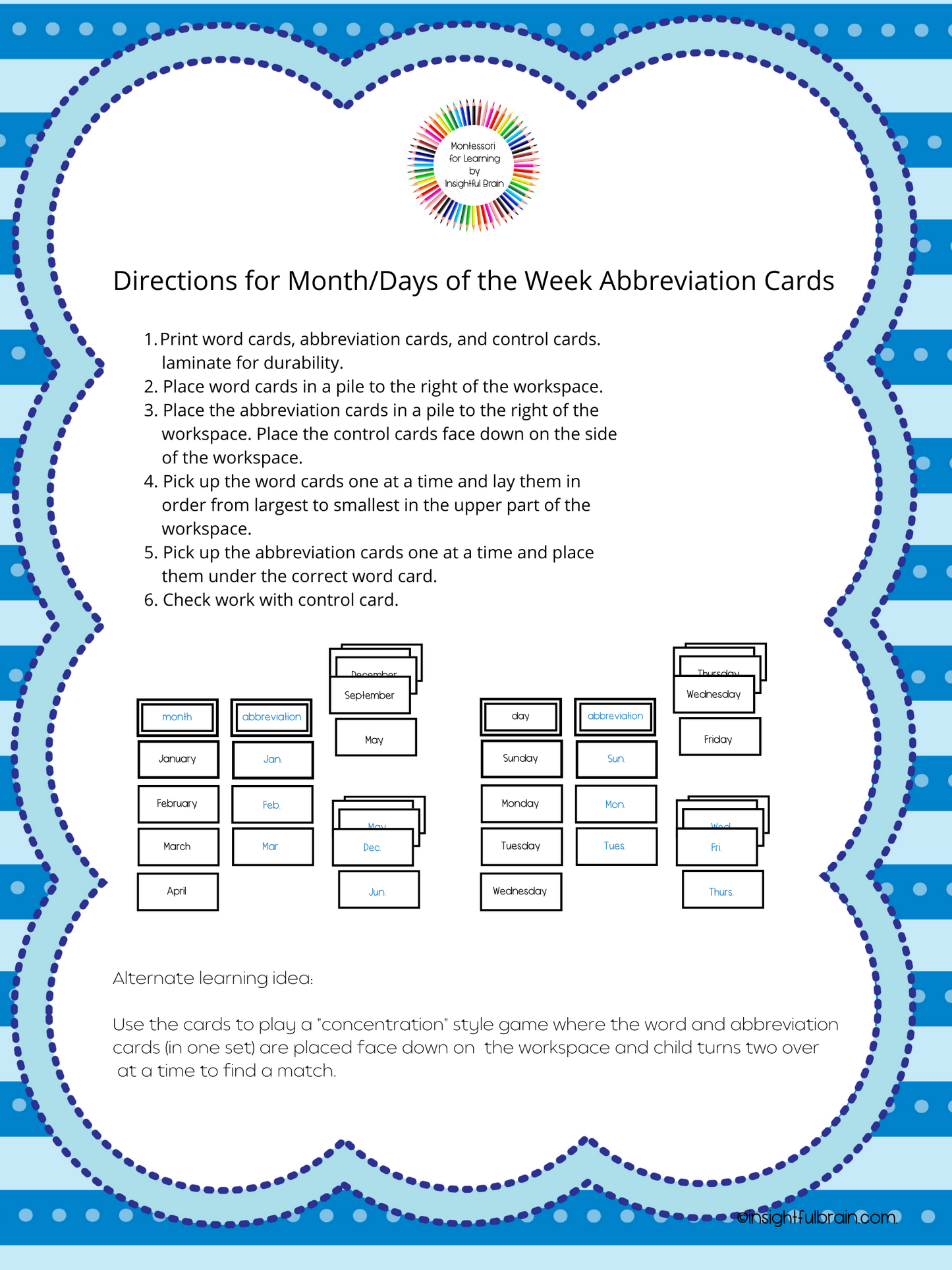 Month/Day of the Week Abbreviation Activity Cards