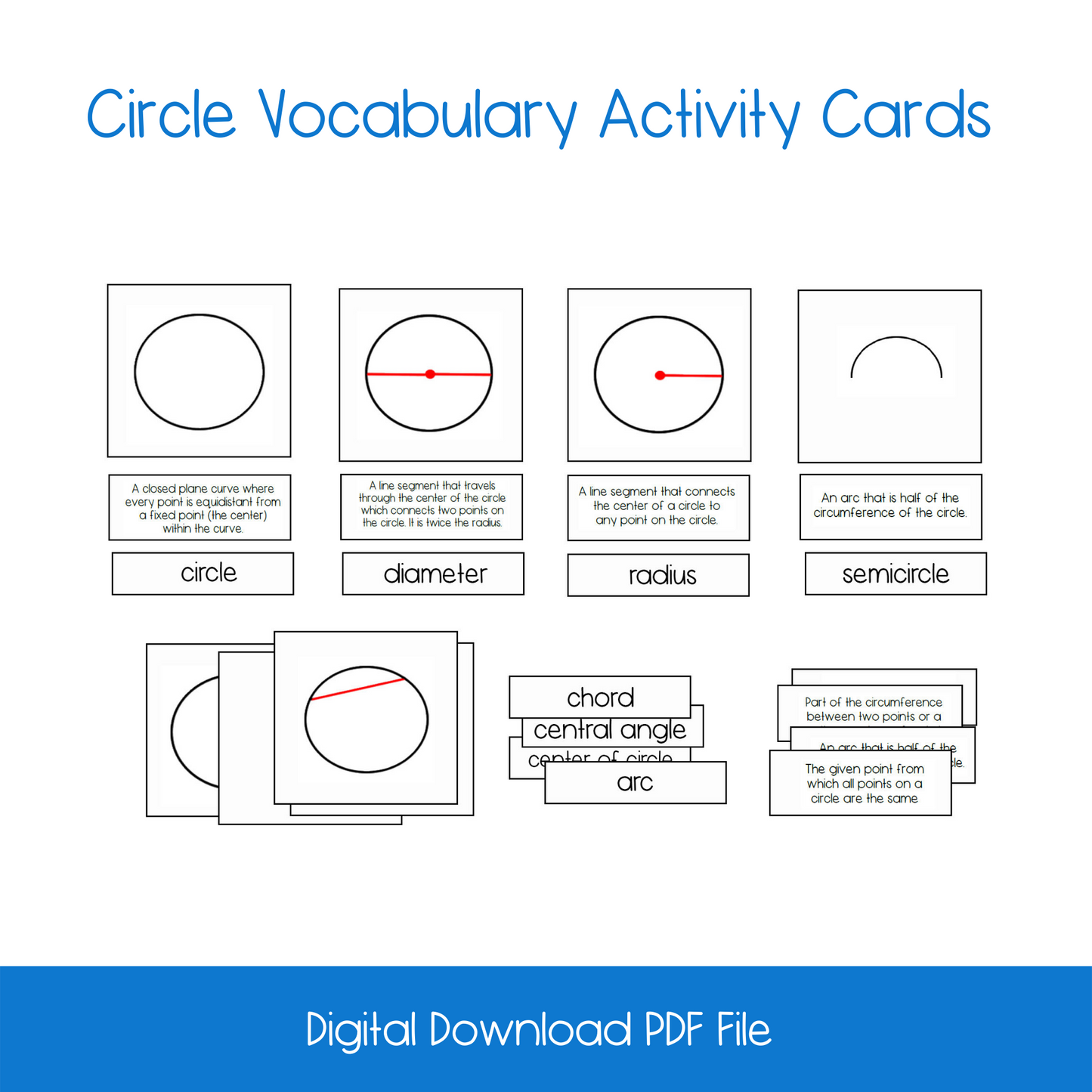 Circle Nomenclature, 3-Part Card, Booklet, Reader Activity Bundle