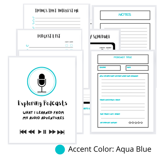Aqua Blue: My Podcast Journal  (PDF Digital Download File)