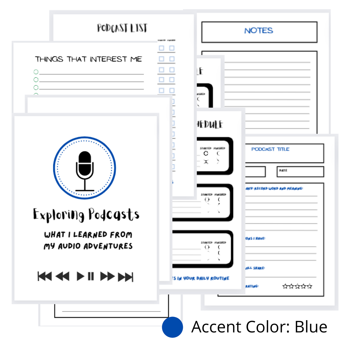 BLUE: My Podcast Journal  (PDF Digital Download File)