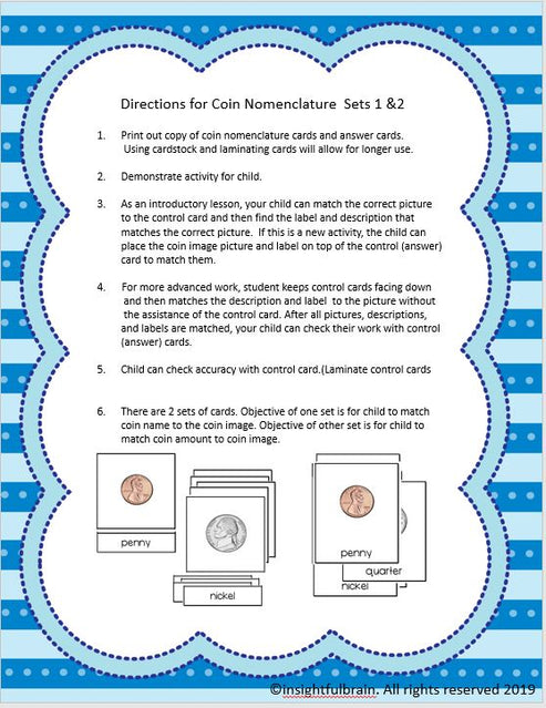 Coin Nomenclature Cards (2 sets) – Montessori for Learning by ...