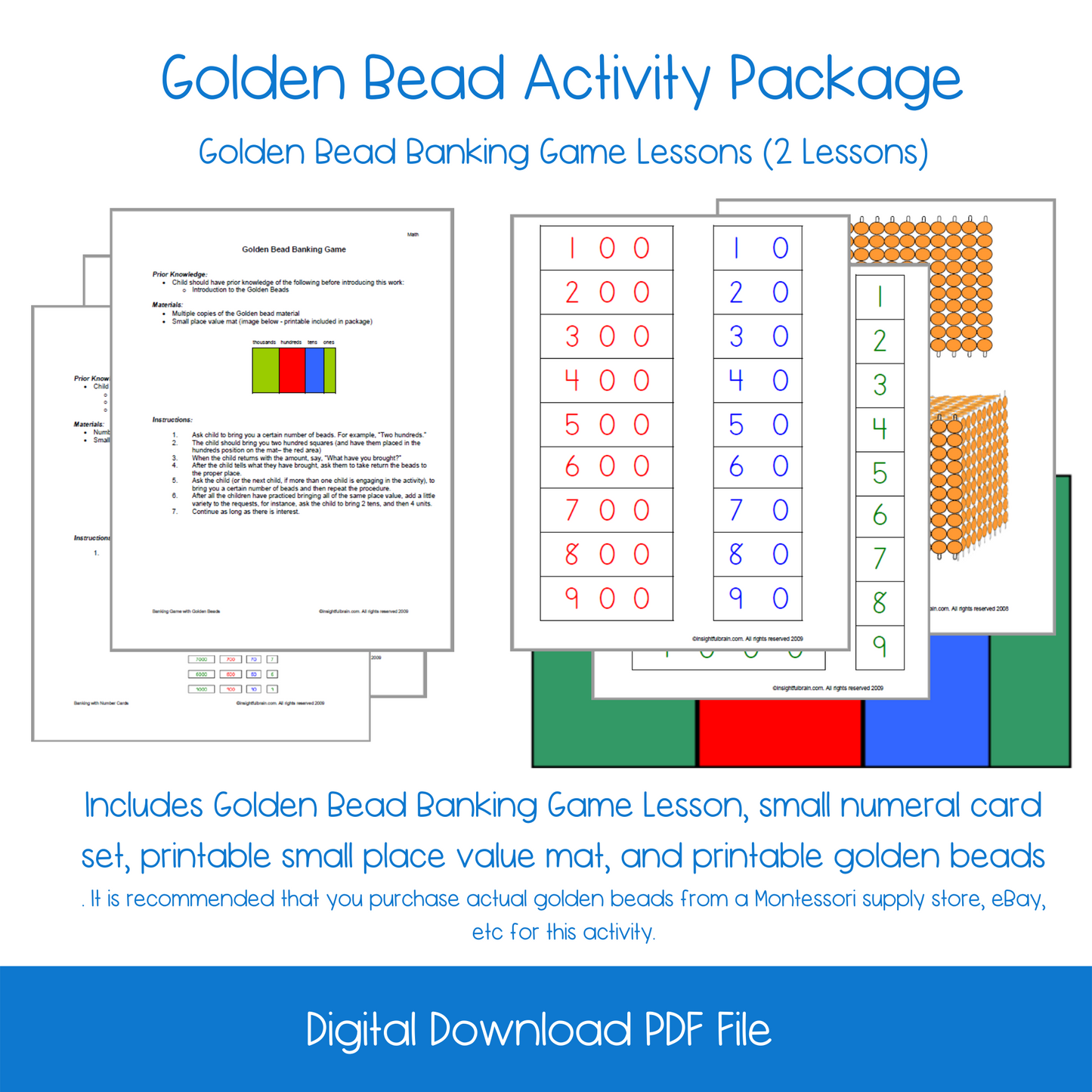 Golden Bead Number Sense Activity Package