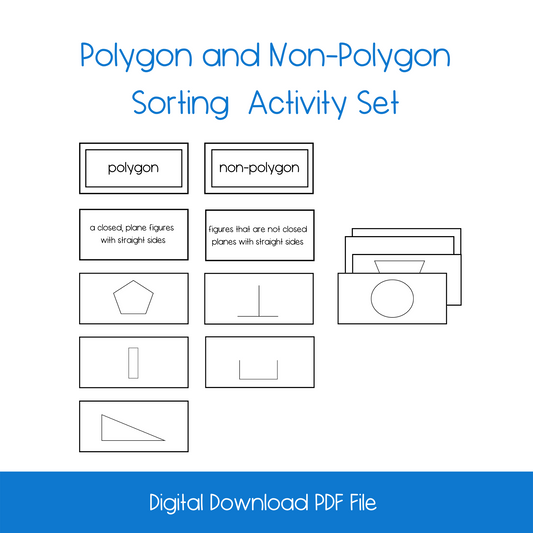 printable polygon sorting activity set, montessori printable geometry activity lesson, montessori printable polygon activity lesson, homeschool, unschool