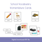 printable montessori nomenclature download, printable things at school vocabulary, kindergarten, homeshool, ESL classroom, ELL classroom 