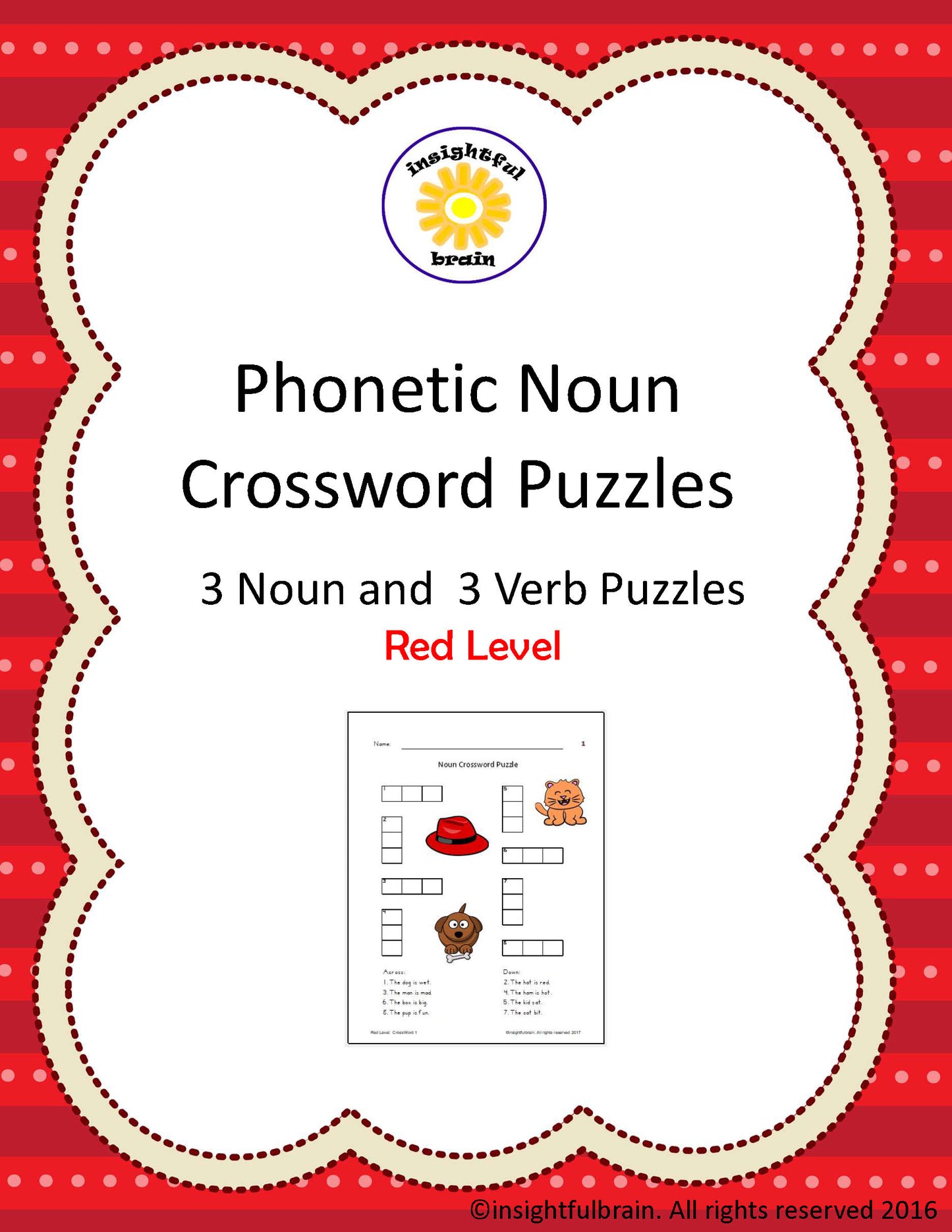 Beginning Noun CrossWord Puzzle -Red Level C-V-C Pattern