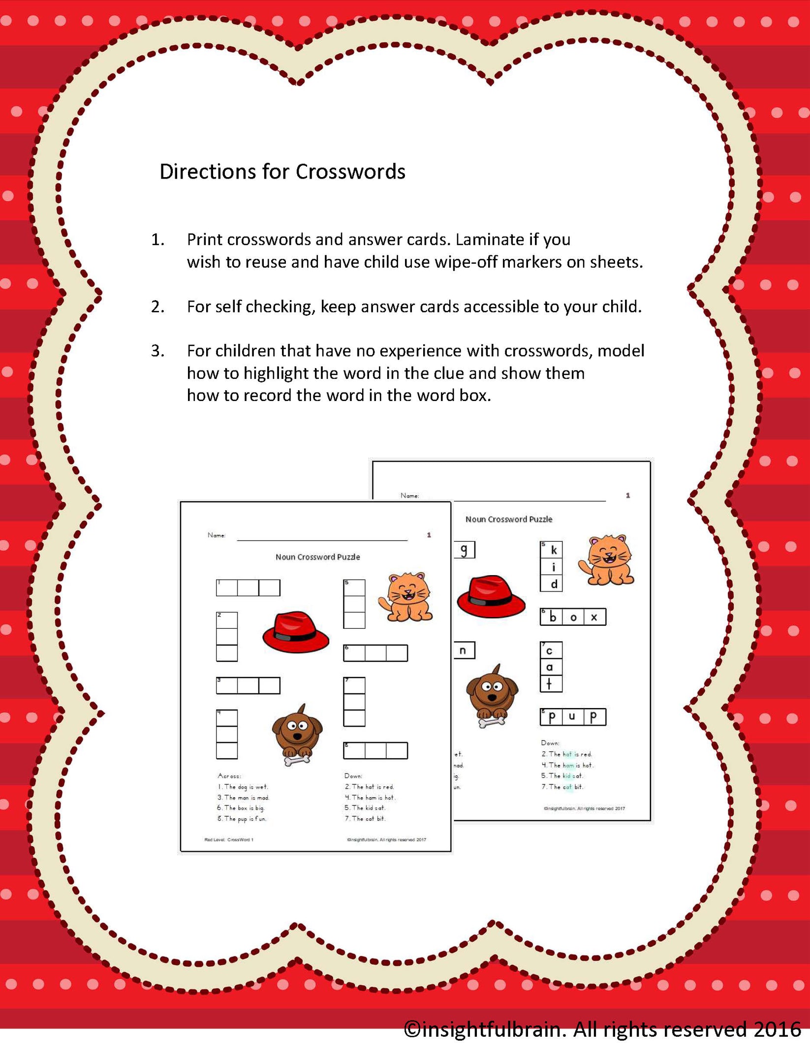 Beginning Noun CrossWord Puzzle Red Level C V C Pattern Montessori