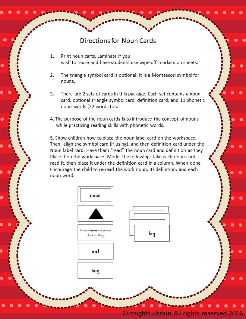 Phonetic Noun Command Cards- Red Level C-V-C Pattern