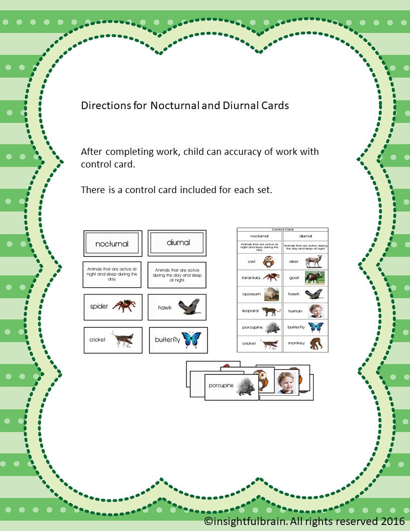 Nocturnal and Diurnal Classification/Sorting Card Set (2 Sets)