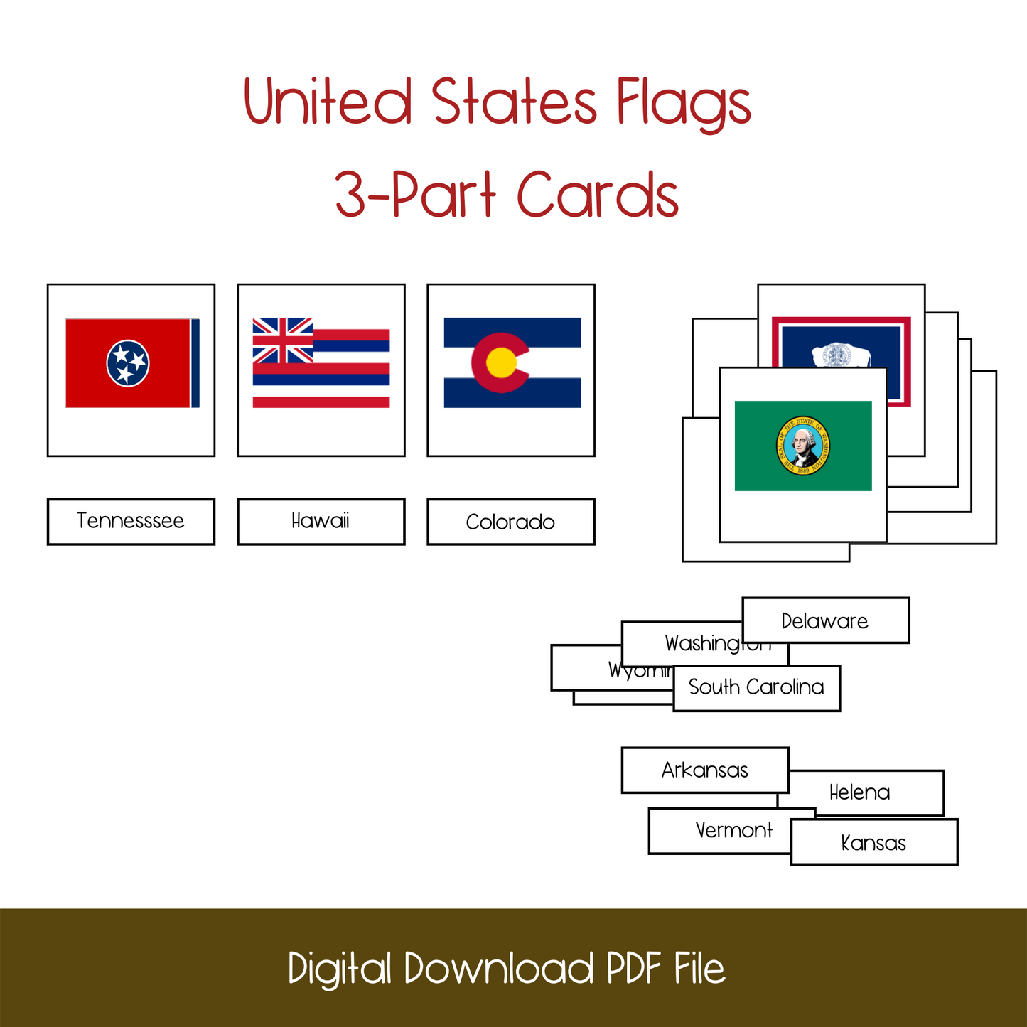 United States Flags 3-Part Cards