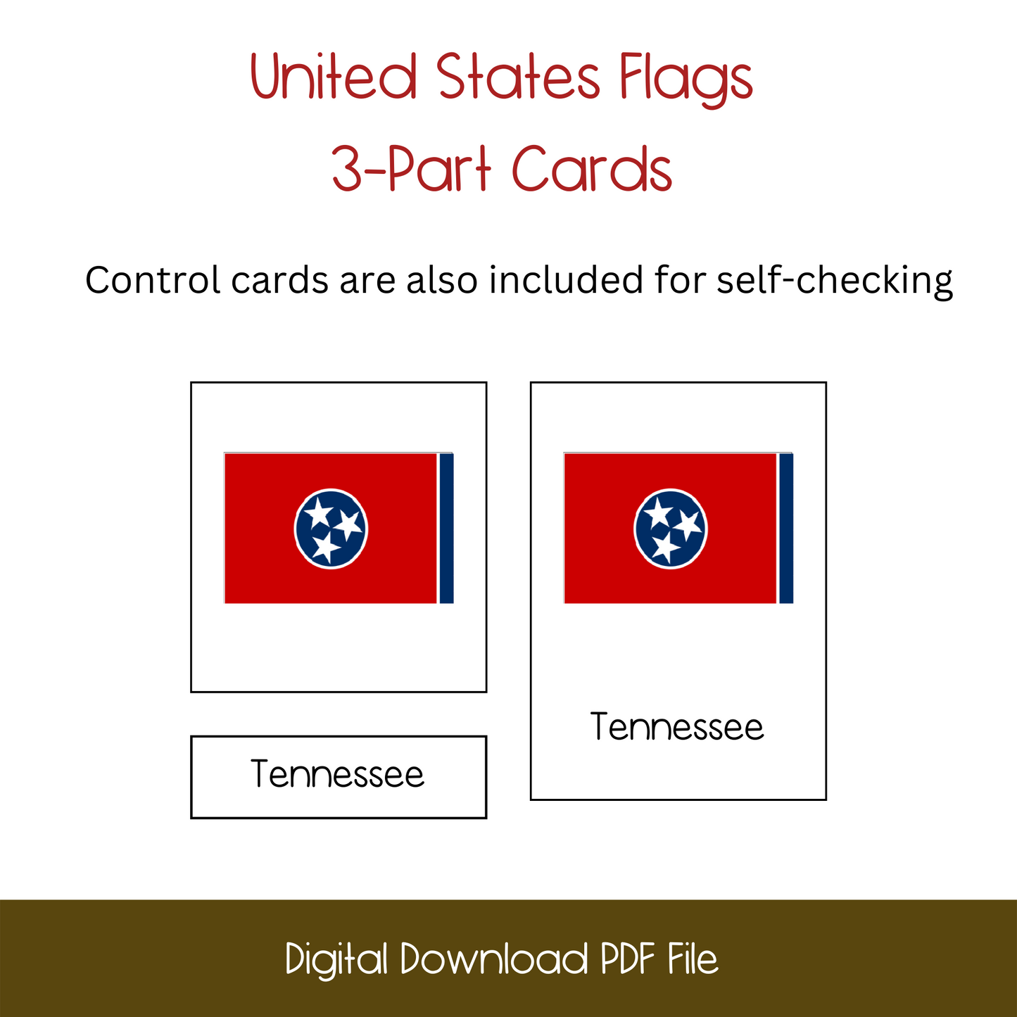 United States Flags 3-Part Cards