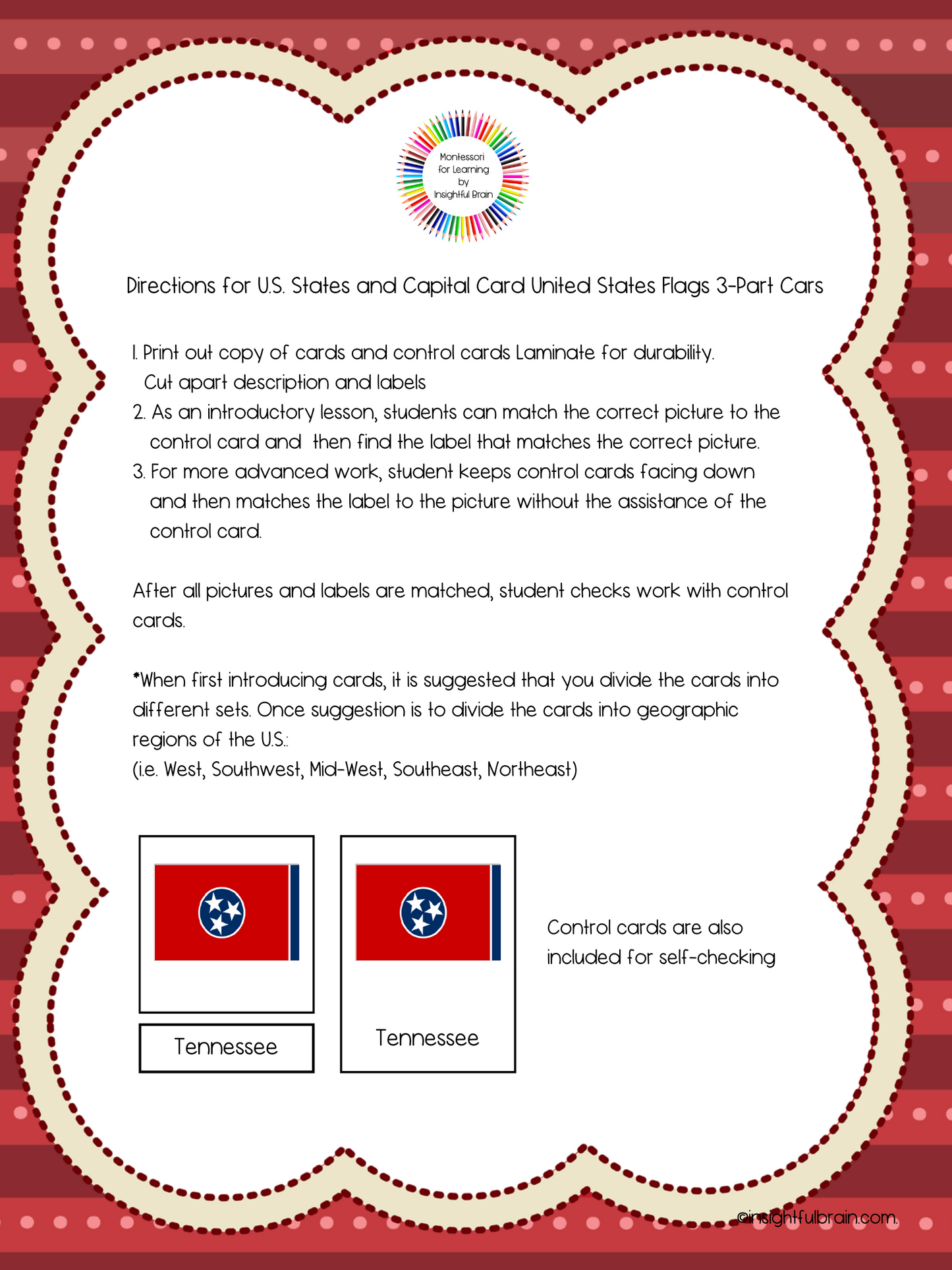 United States Flags 3-Part Cards