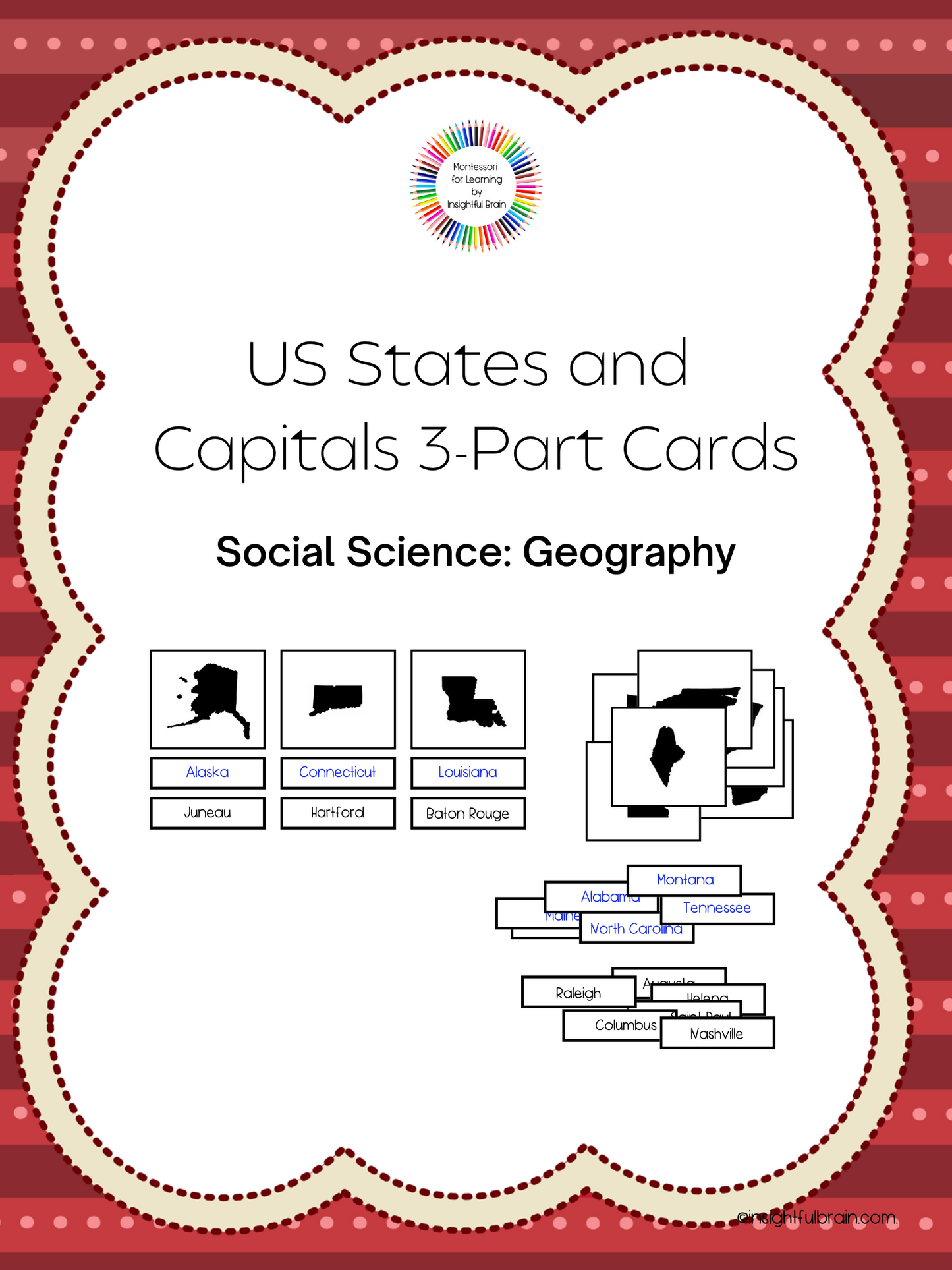 US States and Capitals 3-Part Cards